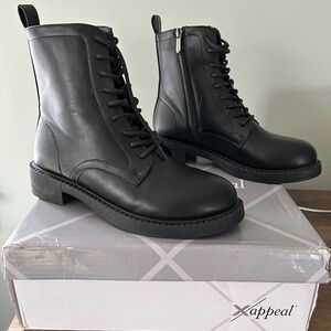 Xappeal Dion Black Faux Leather Combat Boots as worn by Melania Trump Size 9